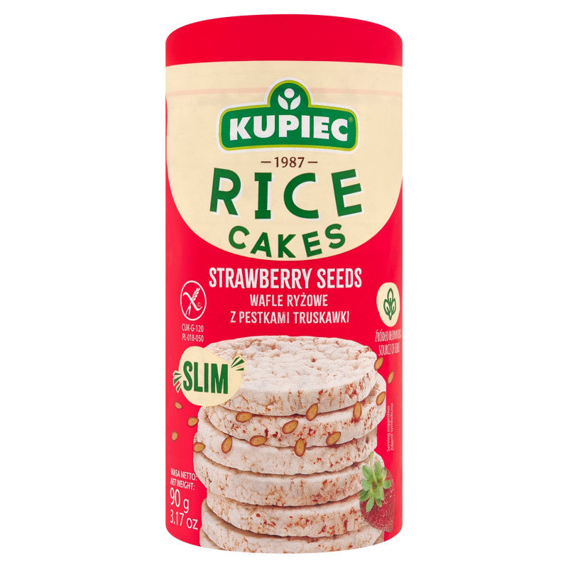Kupiec Slim Wafle ryżowe z pestkami truskawki 90 g (18 sztuk)