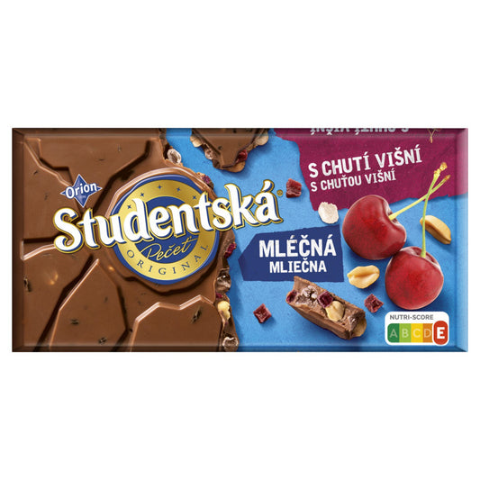 Orion Studentská Czekolada mleczna z orzechami żelkami i kawałkami galaretki wiśniowej 170 g